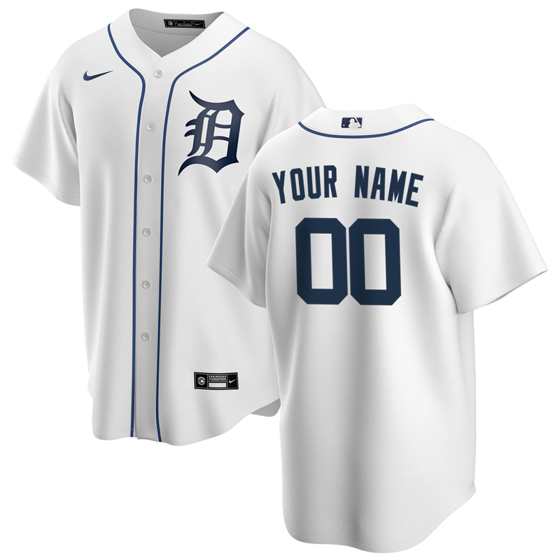 2020 MLB Men Detroit Tigers Nike White Home 2020 Replica Custom Jersey 1